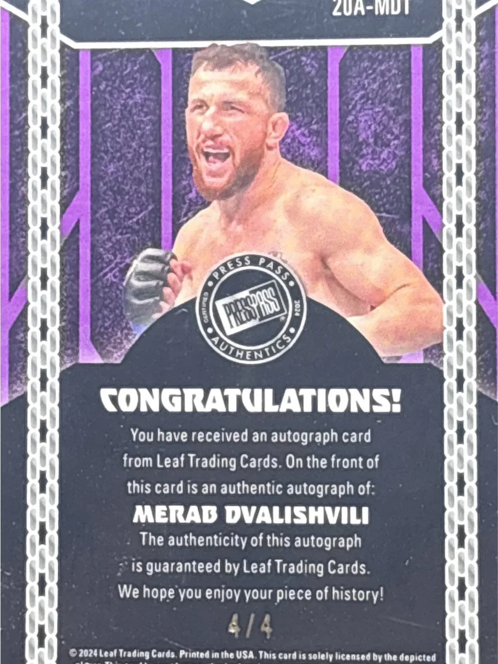 Merab Dvalishvili Autograph Trading Card - LE 4/4